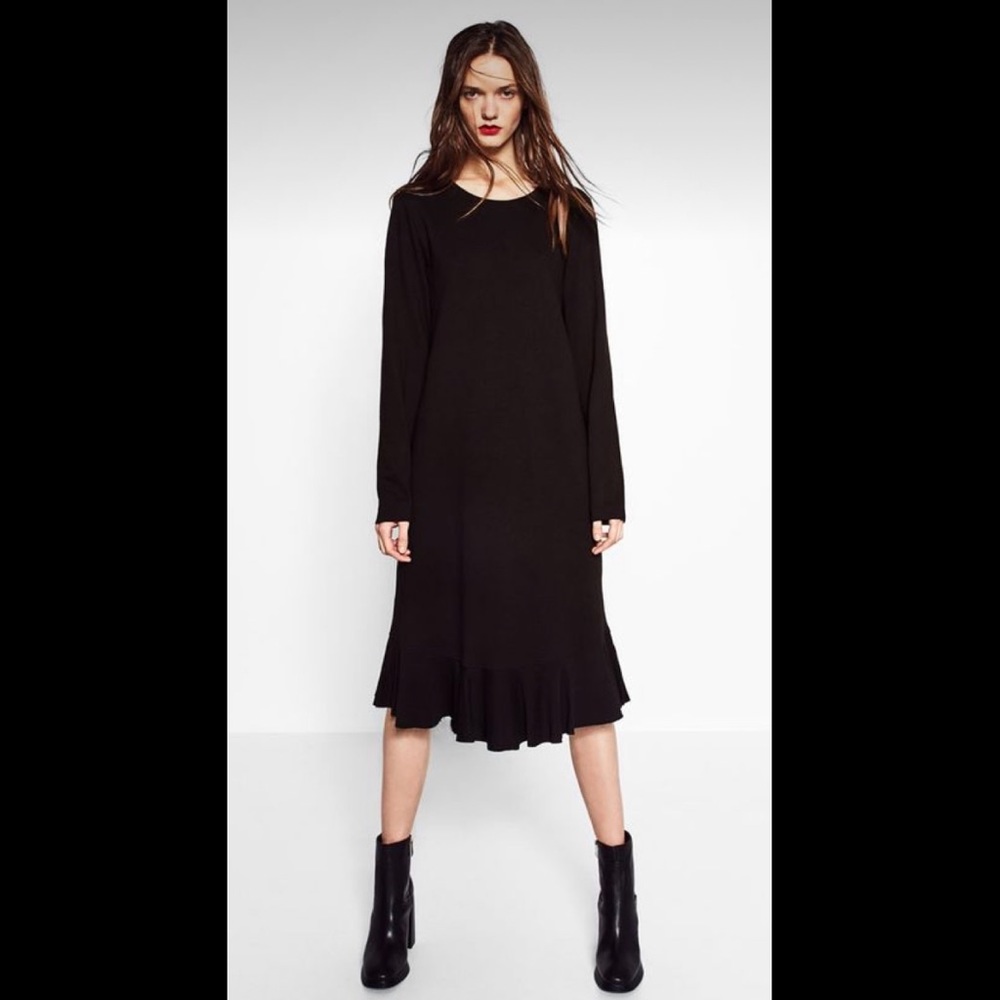 Zara Trafaluc Ruffle Hem Long Sleeve Dresa
